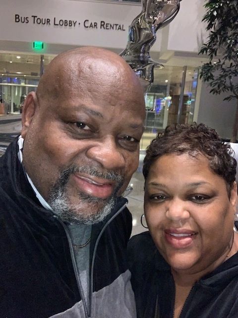Couple selfie indoor lobby